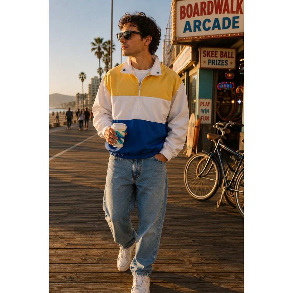 Vintage Cos Cob Colorblock Windbreaker Jacket Yellow White Blue Mens Medium USA